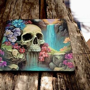 Skull and Floral Waterfall Art Mousepad